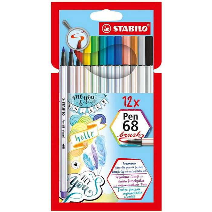 Stabilo Pen 68 Brush Estuche de 12 Rotuladores Colores Surtidos con Punta Pincel Stabilo Pen 68 Brush Estuche de 12 Rotuladores Colores Surtidos con Punta Pincel