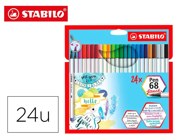 Stabilo Pen 68 Brush Estuche de 24 Rotuladores Surtidos con Punta de Pincel Stabilo Pen 68 Brush Estuche de 24 Rotuladores Surtidos con Punta de Pincel