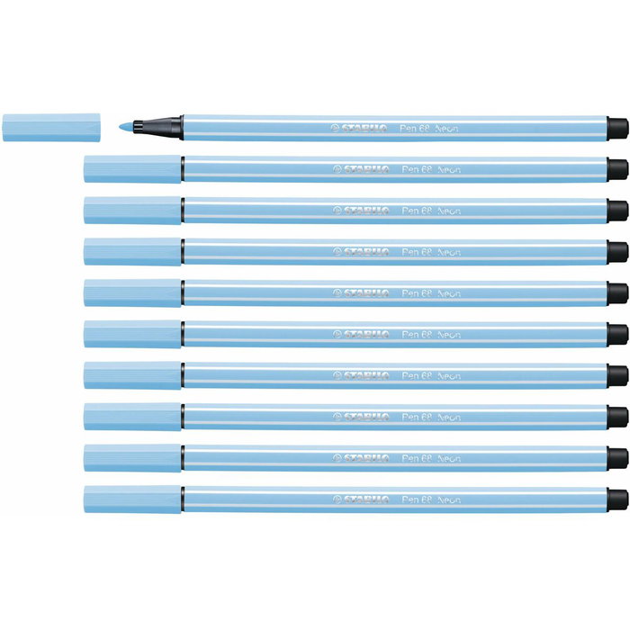 Stabilo Rotulador Pen 68 Azul Fluorescente Caja de 10 Unidades