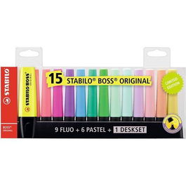 Stabilo Marcador Fluorescente Boss Original Set Escritorio Blíster 15 Ud (9 Fluorescentes Y 6 Pastel)