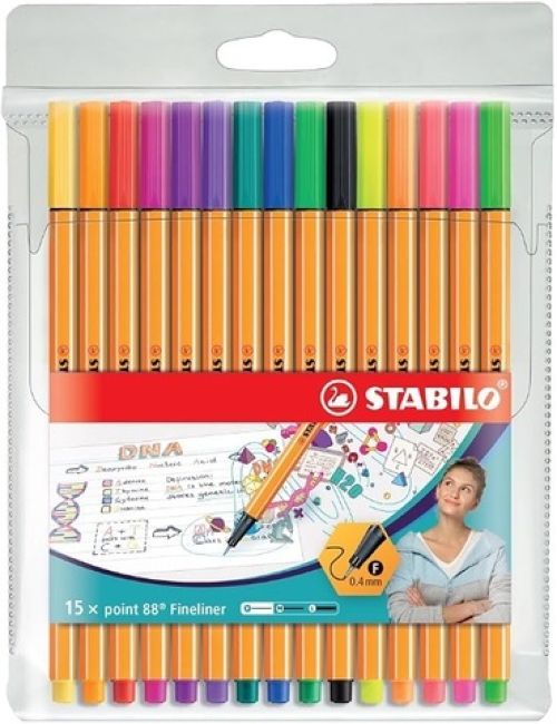 Stabilo Point 88 Estuche de 15 Rotuladores Surtidos (5 Neón)