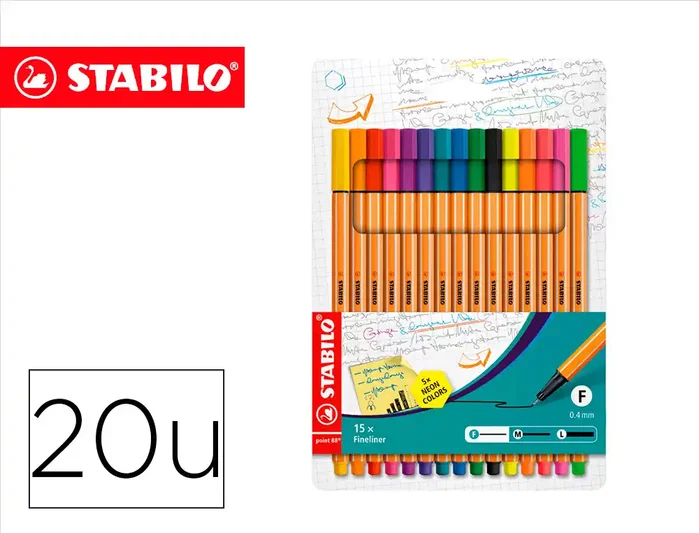 Stabilo Point 88 Estuche de 15 Rotuladores Surtidos y Neón