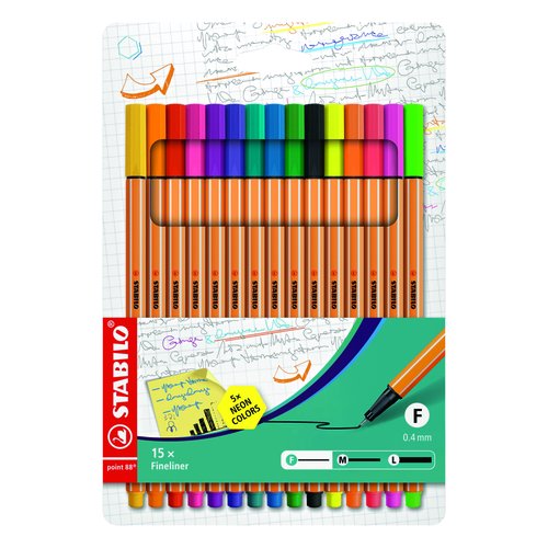 Stabilo Point 88 Estuche de 15 Rotuladores Surtidos y Neón