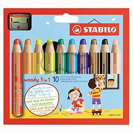 Stabilo Lápices De Colores Woody 3 En 1 C-Surtidos Estuche De 10 Unidades + 1 Sacapuntas