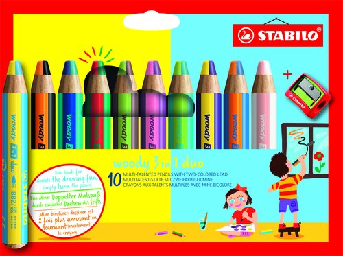 Stabilo woody 3 en 1 Estuche de 10 Lápices de Colores Surtidos con Sacapuntas