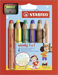 Stabilo Lápices De Colores Woody 3 En 1 Estuche 6 Ud + 1 Sacapuntas