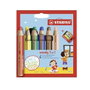 Stabilo Woody 3 en 1 Lápices de Colores Surtidos con Sacapuntas, Estuche de 6 Unidades