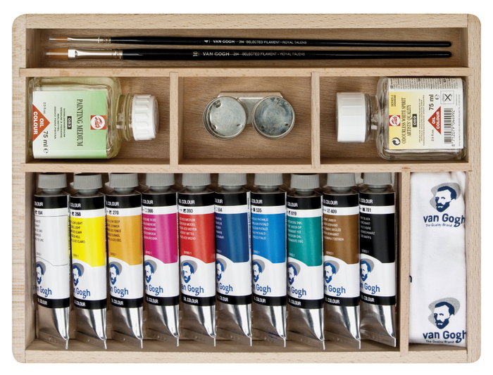 Talens Set Básico Van Gogh de Óleos en Caja de Madera con 10 Tubos de 40ml y Accesorios Talens Set Básico Van Gogh de Óleos en Caja de Madera con 10 Tubos de 40ml y Accesorios