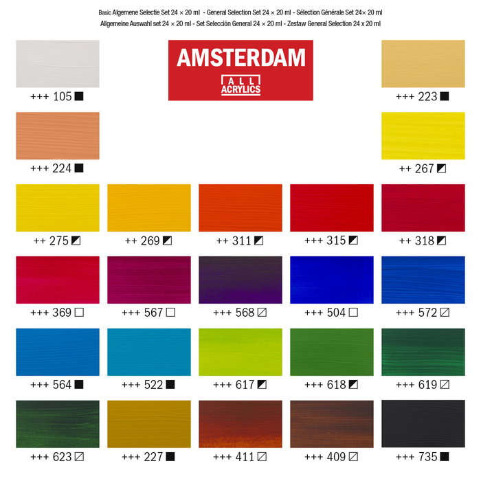 Talens Amsterdam Set de 24 Tubos Acrílicos de 20ml Standard Series Colores Surtidos