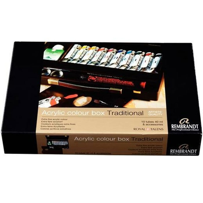Talens Rembrandt Set de Pintura Acrílica con 10 Tubos de 40ml y Caja de Madera
