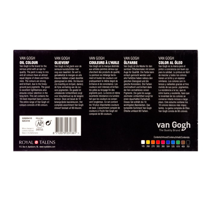 Talens Van Gogh Estuche Básico de Pinturas al Óleo con 10 Tubos de 20ml Colores Surtidos