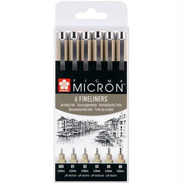 Talens Pigma Micron Rotuladores Permanentes Fineliner Estuche 6 Negro 0.2mm-0.5mm