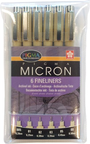 Sakura Pigma Micron Estuche de 6 Rotuladores de Punta Fina Negro