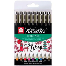 Talens Sakura Pigma Brush Estuche de 9 Rotuladores Punta Pincel Surtidos