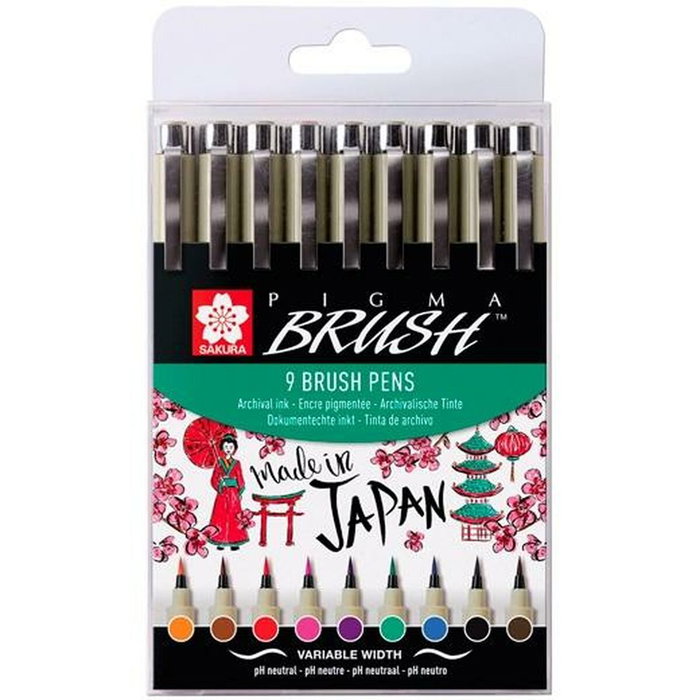 Talens Sakura Pigma Brush Estuche de 9 Rotuladores Punta Pincel Surtidos Talens Sakura Pigma Brush Estuche de 9 Rotuladores Punta Pincel Surtidos