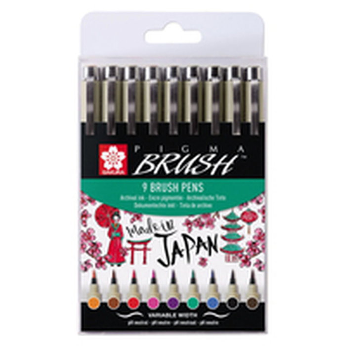Talens Sakura Pigma Brush Estuche de 9 Rotuladores Punta Pincel Surtidos Talens Sakura Pigma Brush Estuche de 9 Rotuladores Punta Pincel Surtidos
