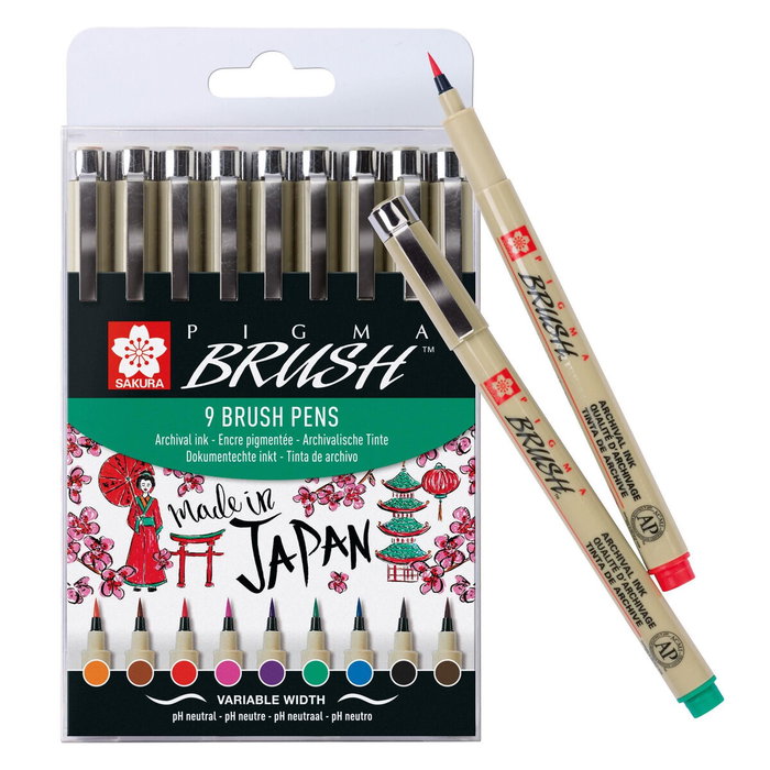 Talens Sakura Pigma Brush Estuche de 9 Rotuladores Punta Pincel Surtidos Talens Sakura Pigma Brush Estuche de 9 Rotuladores Punta Pincel Surtidos