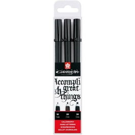 Sakura Pigma Calligrapher Estuche de 3 Rotuladores Negros de Caligrafía, Tamaños 0,1 mm, 0,2 mm y 0,3 mm