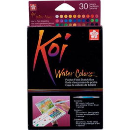 Talens Sakura Koi Acuarelas Water Colors Sketch Box De 30 Colores Surtidos Con Pincel Reutilizable Y Bandeja Mezclas