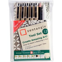 Talens Set de Herramientas Zentangle 12 Piezas con Rotuladores Sakura Pigma Micron y Graphic, Lápiz Grafito y Difuminador Bruynzeel, Zentangle Tiles