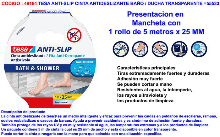 Tesa Cinta Antideslizante Adhesiva Transparente 25 mm x 5 m