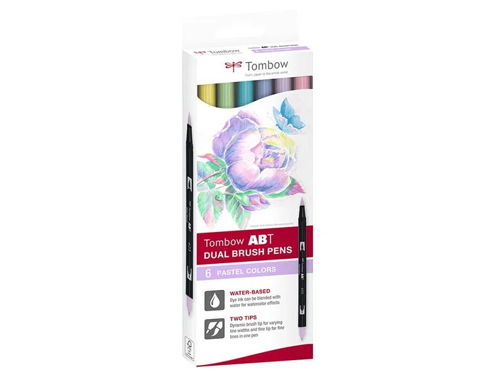 Tombow Estuche de 6 Rotuladores Dual Brush Colores Pastel