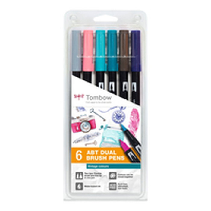 Tombow ABT Dual Brush Rotuladores Doble Punta Fina/Pincel Surtido Vintage Estuche 6 Ud Tombow ABT Dual Brush Rotuladores Doble Punta Fina/Pincel Surtido Vintage Estuche 6 Ud