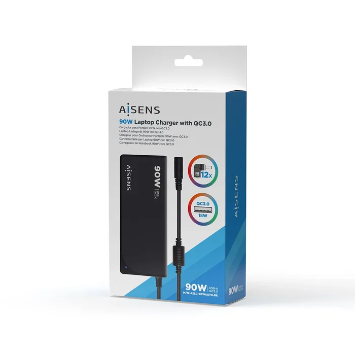 Aisens Cargador Universal 90W con 12 Conectores y USB-A QC3.0