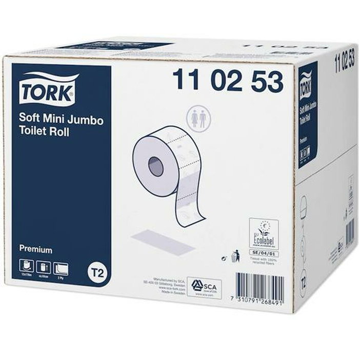 Tork Papel Higiénico Premium Mini Jumbo de 2 Capas, Pack de 12 Unidades