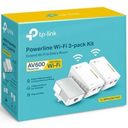 TP-Link Kit Adaptador Powerline TL-WPA4220T, Wi-Fi y Ethernet, 2 Unidades TL-WPA4220 + 1 TL-PA4010, 500 Mbps, HomePlug AV2, Alcance 300m
