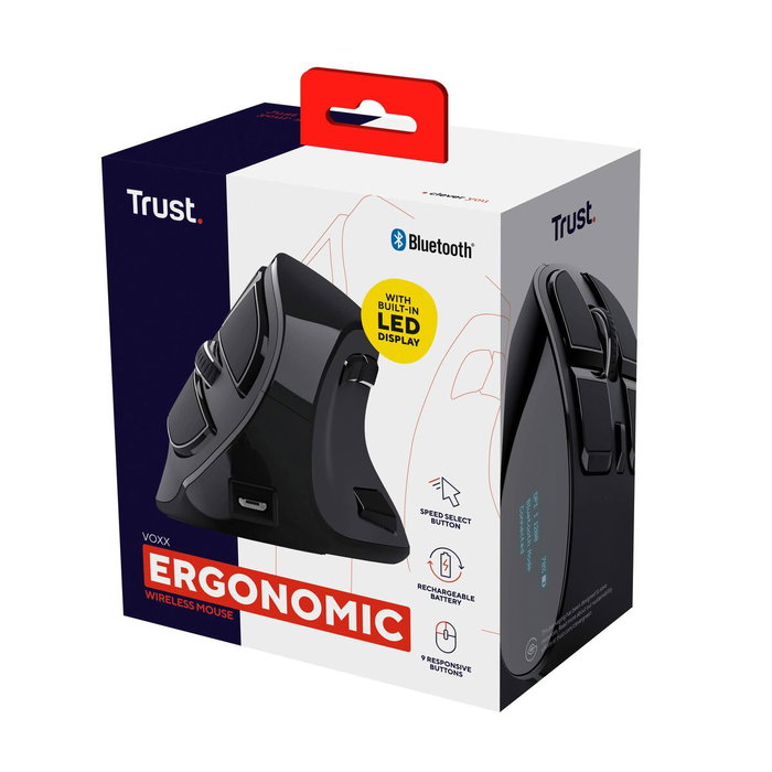 Trust Voxx Ratón Vertical Ergonómico Inalámbrico Bluetooth/2.4GHz Negro Trust Voxx Ratón Vertical Ergonómico Inalámbrico Bluetooth/2.4GHz Negro