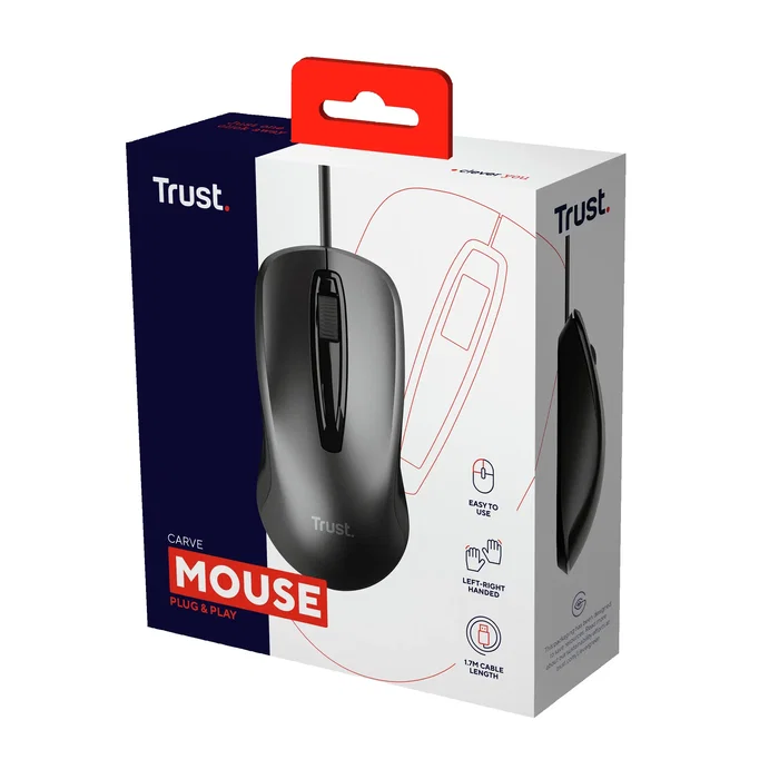 Trust Carve Ratón Óptico con Cable USB, 1200 DPI, Negro
