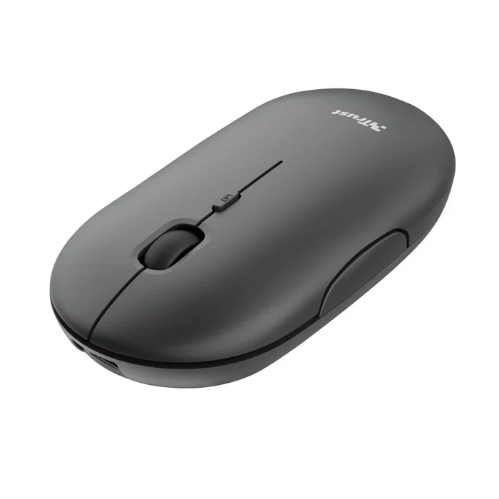 Trust Puck Ratón Inalámbrico Oficina Ultrafino, Bluetooth y RF, Ambidiestro, Botones Silenciosos, Batería Recargable USB-C, 800/1200/1600 DPI, Color Negro