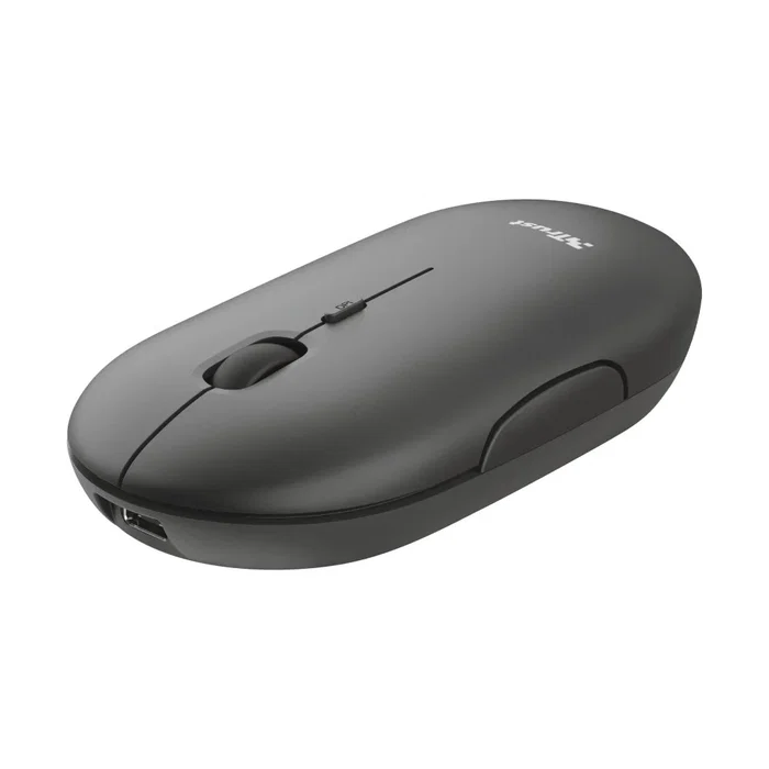 Trust Puck Ratón Inalámbrico Oficina Ultrafino, Bluetooth y RF, Ambidiestro, Botones Silenciosos, Batería Recargable USB-C, 800/1200/1600 DPI, Color Negro