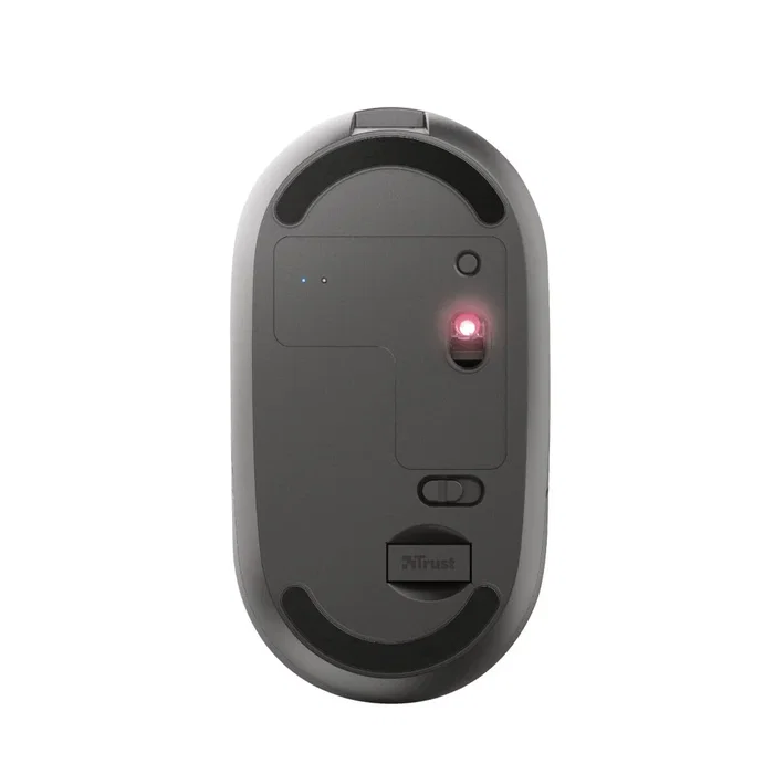 Trust Puck Ratón Inalámbrico Oficina Ultrafino, Bluetooth y RF, Ambidiestro, Botones Silenciosos, Batería Recargable USB-C, 800/1200/1600 DPI, Color Negro