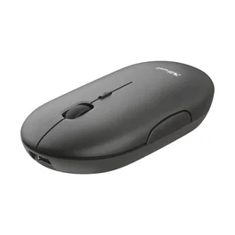 Trust Puck Ratón Inalámbrico Oficina Ultrafino, Bluetooth y RF, Ambidiestro, Botones Silenciosos, Batería Recargable USB-C, 800/1200/1600 DPI, Color Negro