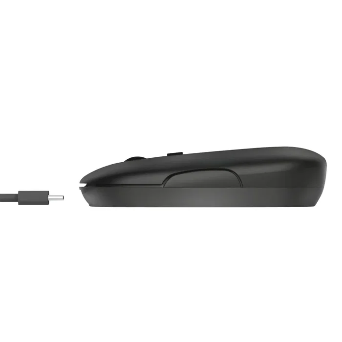 Trust Puck Ratón Inalámbrico Oficina Ultrafino, Bluetooth y RF, Ambidiestro, Botones Silenciosos, Batería Recargable USB-C, 800/1200/1600 DPI, Color Negro