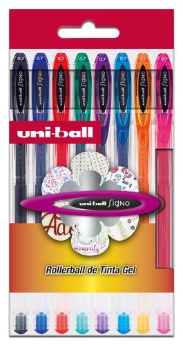 Uniball Bolígrafo Signo UM-120 con Tinta Gel, Estuche de 8 Colores Surtidos