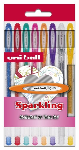 Uni-ball Signo Sparkling Estuche de 8 Bolígrafos con Tinta Gel y Purpurina