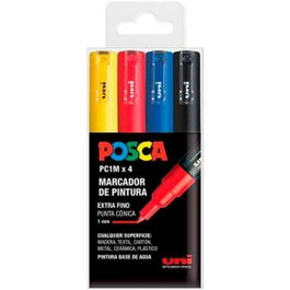 Posca PC-1M Estuche de 4 Marcadores de Pintura Punta Fina 0,7 mm Colores Básicos Surtidos