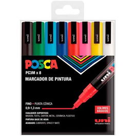 POSCA Marcador Pc-3M-8C No Permanente, Punta Fina 0.9 mm-1.3 mm, Colores Surtidos Basic - Estuche 8 Unidades