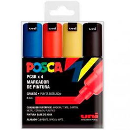 POSCA Marcador PC-8K-4C No Permanente Punta Biselada 8.0 mm Colores Surtidos Basic - Estuche 4U -