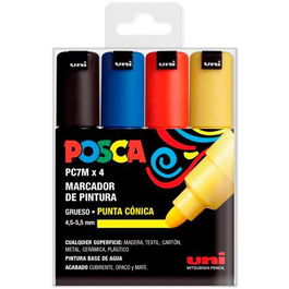 POSCA PC-7M-4C Marcador No Permanente Punta Biselada 4.5-5.5 mm Colores Surtidos Basic - Estuche 4U