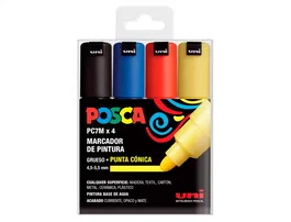 POSCA PC-7M-4C Marcador No Permanente Punta Biselada 4.5-5.5 mm Colores Surtidos Basic - Estuche 4U