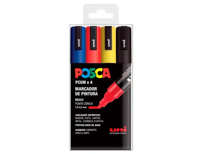 Posca Rotulador Uni PC-5M Marcador de Pintura Punta Cónica 1.8-2.5 mm Estuche 4 Unidades Colores Básicos Posca Rotulador Uni PC-5M Marcador de Pintura Punta Cónica 1.8-2.5 mm Estuche 4 Unidades Colores Básicos