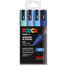 POSCA Marcador PC-5M-4C No Permanente 1.8 mm-2.5 mm Estuche 4 Unidades Colores Azules
