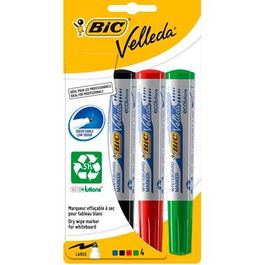 Velleda Marcadores Pizarra Blanca 1701 Punta Redonda Tinta Alcohol Baja Intensidad Olor Colores Surtidos Blíster 4 Ud