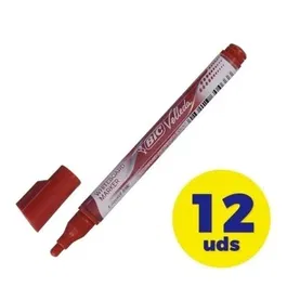 Bic 902089 Rotuladores para Pizarra Blanca Velleda Punta Redonda 1.5mm Tinta Líquida Casi sin Olor 12 Unidades Rojos