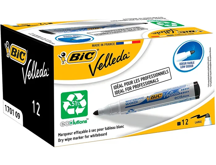 Bic Velleda Ecolutions Marcador para Pizarra Blanca Negro Punta Redonda