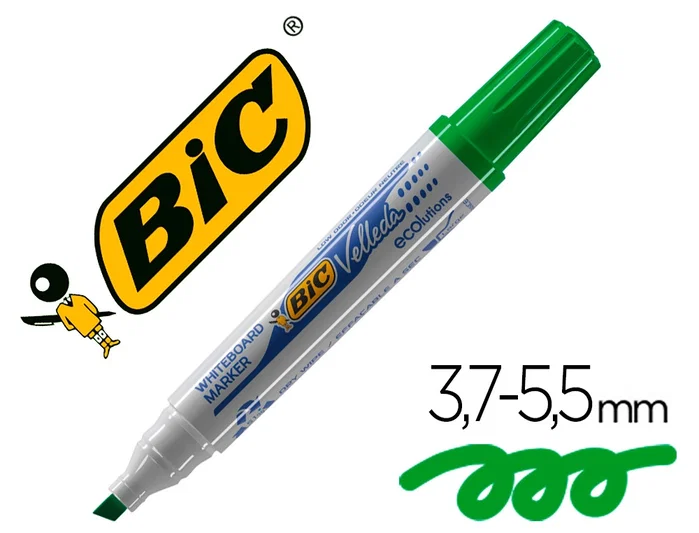 Bic Velleda Ecolutions Rotulador para Pizarra Blanca Verde Punta Biselada 12 UD Bic Velleda Ecolutions Rotulador para Pizarra Blanca Verde Punta Biselada 12 UD